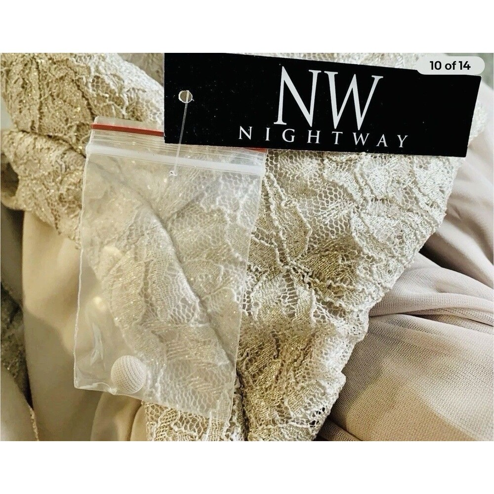 Nightway Champagne Lace Formal Empire Elegant Prom Wedding Dress Gown Size 14P - Picture 11 of 14